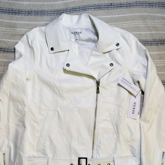 GUESS LS Hart Bright White Moto Jacket NWT Sz LG Women - Picture 3 of 8